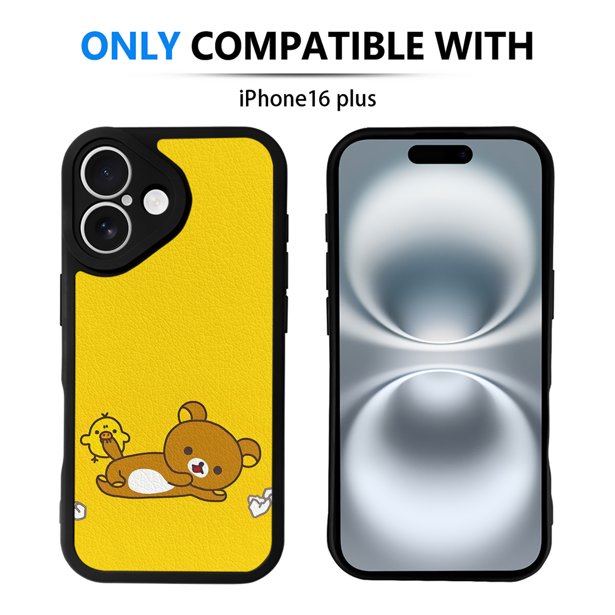 （画像用） リラックマ リラックマ キイロイトリ Rilakkuma Korilakkuma Kiiroitori 【iPhone 16シリーズ対応】シリコンスマホケース（レザー調） 材質：シリコン